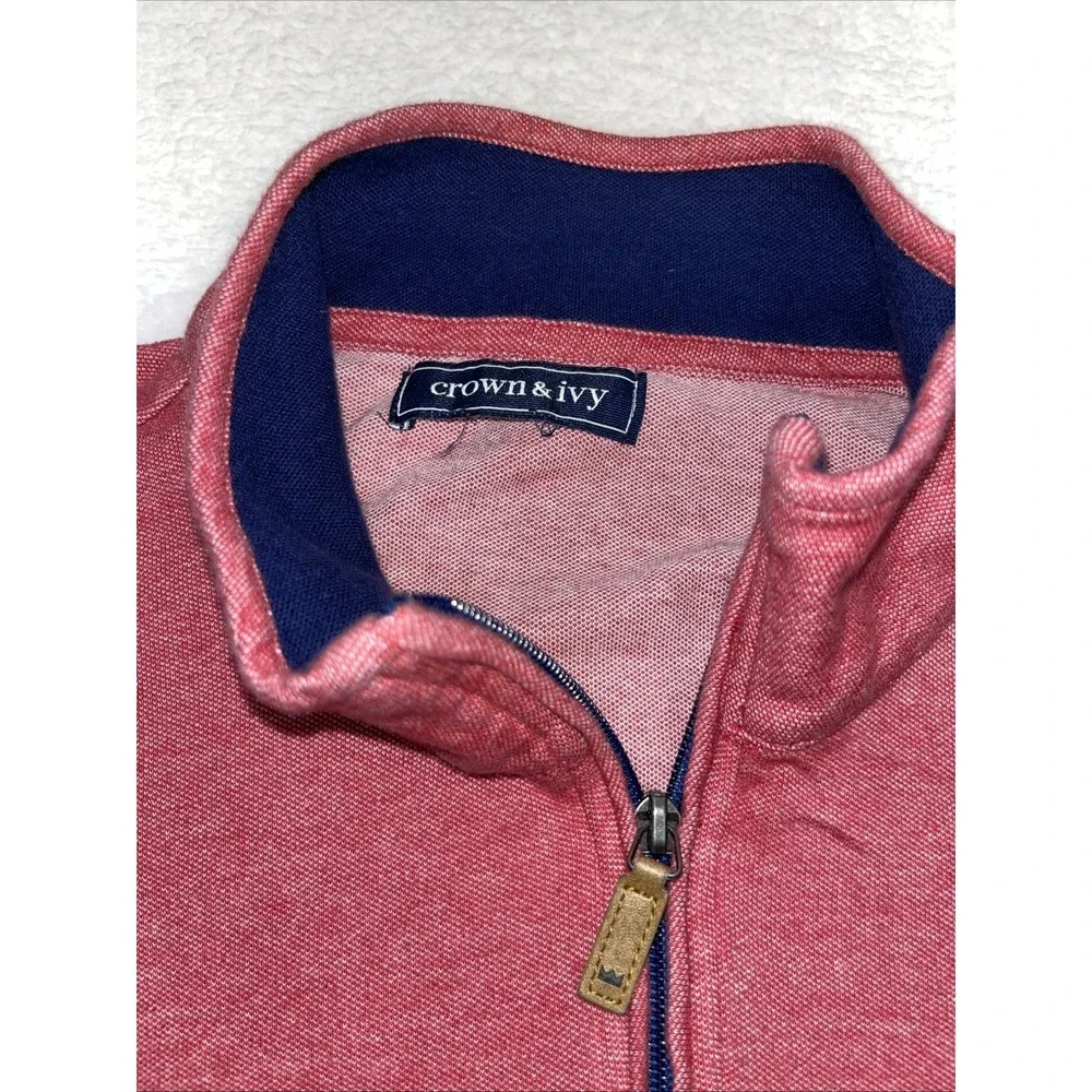 Crown & Ivy Mens Red Heathered Quarter Zip Pullover Sweater Mock Neck XL